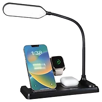 Lampe de bureau à DEL OttLite avec station de charge multiple, noir Lampe de bureau à DEL