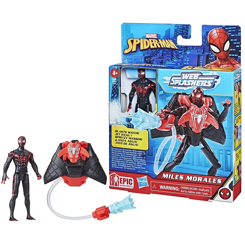 Marvel Spider-Man Aqua Web Warriors 4-Inch Miles Morales Action Figure with Refillable Water Gear Accessory