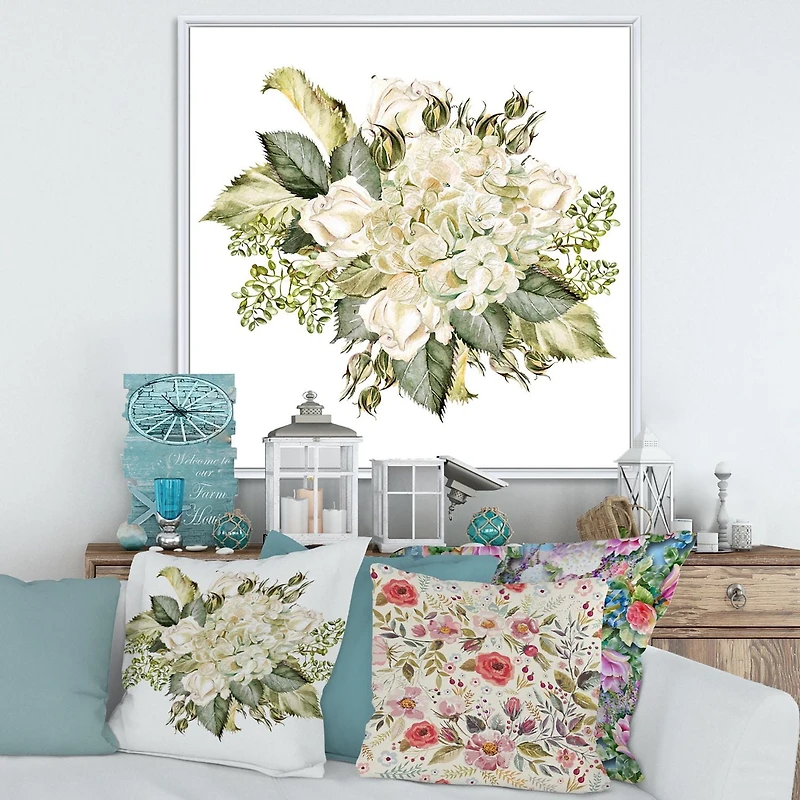 Designart Beautiful Bouquet With Hudrangea and Roses FLOAT FRAME WALL ART