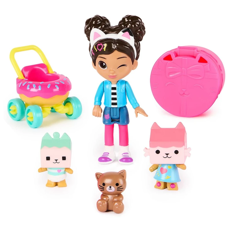 Gabby's Dollhouse, Coffret de figurines Crèche pour chats avec Gabby, Bébé Boîte, Bébé Benny Boîte, jouets surprise et accessoires pour la maison magique, jouets pour filles et garçons à partir de 3 a