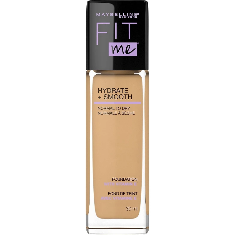 Maybelline New York Fit Me Fond de teint Hydrate + Lisse, fini naturel et lumineux, hydratant, couvrance moyenne, peaux normales à sèches, 30 ml fond de teint fit me fini satin