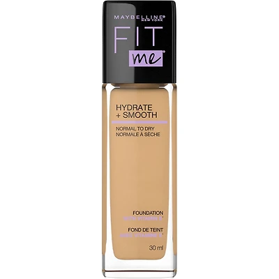 Maybelline New York Fit Me Fond de teint Hydrate + Lisse, fini naturel et lumineux, hydratant, couvrance moyenne, peaux normales à sèches, 30 ml fond de teint fit me fini satin