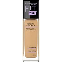 Maybelline New York Fit Me Fond de teint Hydrate + Lisse, fini naturel et lumineux, hydratant, couvrance moyenne, peaux normales à sèches, 30 ml fond de teint fit me fini satin