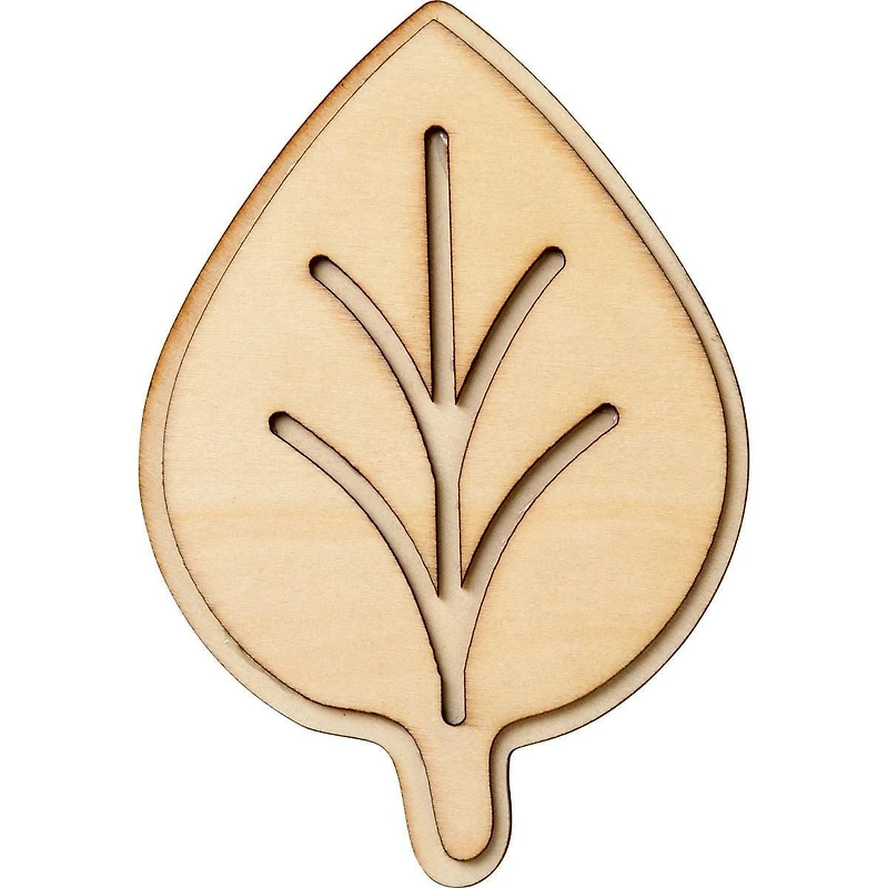 Plaid Wood Surfaces, 3D Unpainted Layered Shape, Leaf, 3.25 x 5.12 Inch