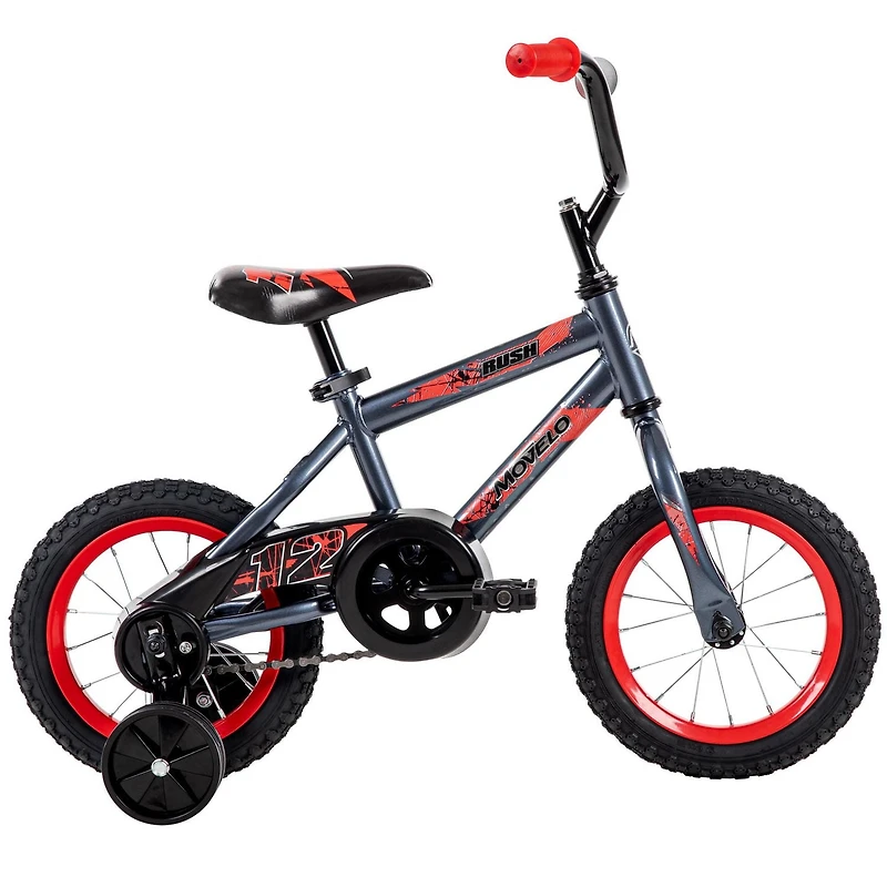Movelo Rush Vélo de 12 pouces pour garçons, Gris / Rouge 3-5 ans