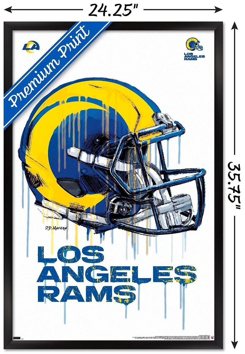 NFL Los Angeles Rams - Drip Helmet 20 Wall Poster, 14.725" x 22.375" Framed