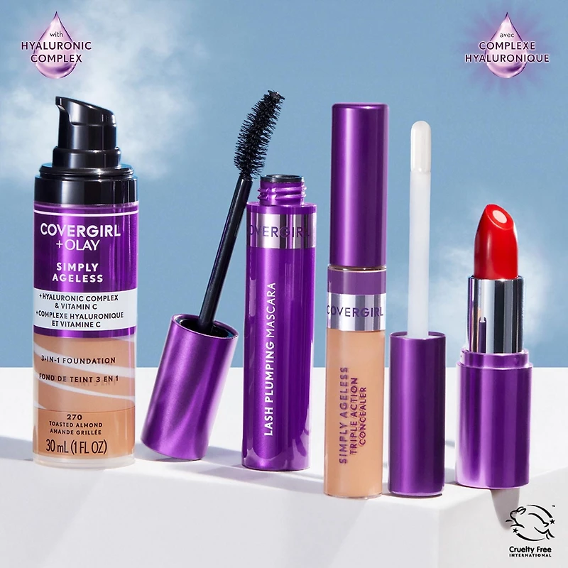 COVERGIRL Fond de teint liquide 3 en 1 Simply Ageless infusé de complexe hyluronique, de vitamine C et de niacinamide - formule hydratante