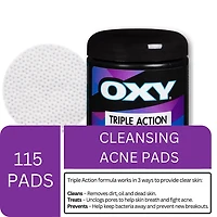 Tampons nettoyants contre l'acné OXY à triple action avec acide salicylique, pour peaux mixtes, acné légère, éruptions récurrentes fréquentes, 115 ct