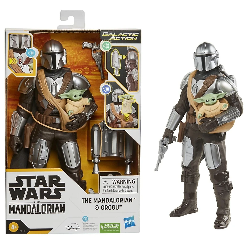 Star Wars Galactic Action The Mandalorian & Grogu, figurines électroniques interactives de 30 cm