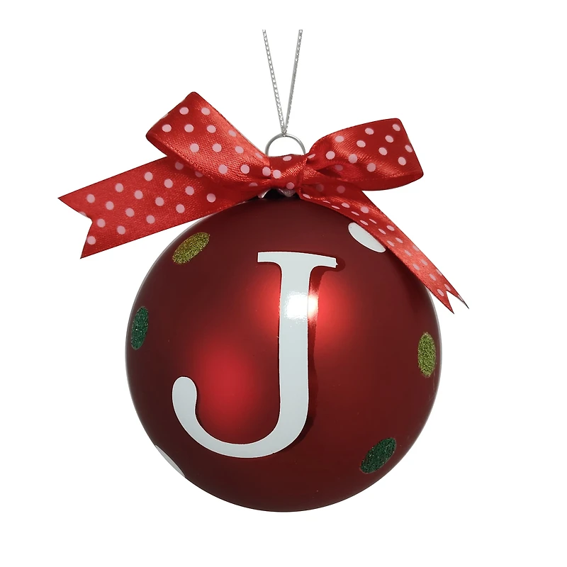 HOLIDAY TIME J RED LETTER GLASS ORNAMENT