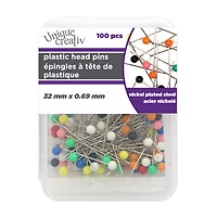 Épingles à tête en plastique UNIQUE CREATIV — Couleurs assorties, 32 mm × 0,69 mm, paquet de 100 100 pièces, 32 x 0,69 mm