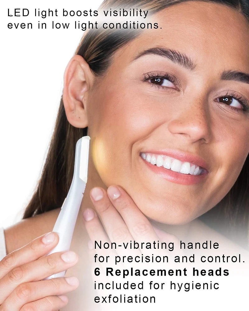 Finishing Touch Flawless Dermaplane Glow Facial Exfoliator & Hair Remover, 1 unit, 6 replacement blades