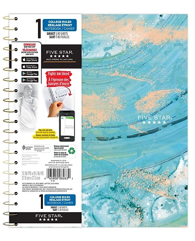 Cahier mode Five Star®, or métallique, 1 sujet, 80 feuilles Cahier