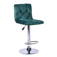 Alon Tufted Stool  with Shiny Metal Base and footrest for Kitchen, Island Stool, Adjustable Height Set 2