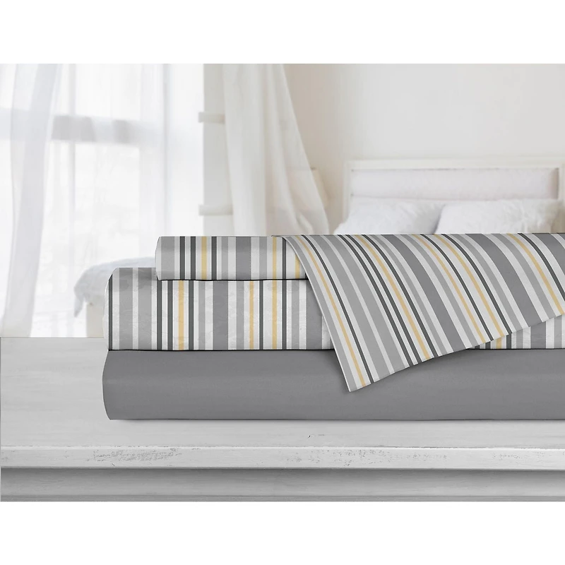 Safdie & Co. Premium Ultra Soft Bedding Striped Sheet Set 4PC Queen Charcoal