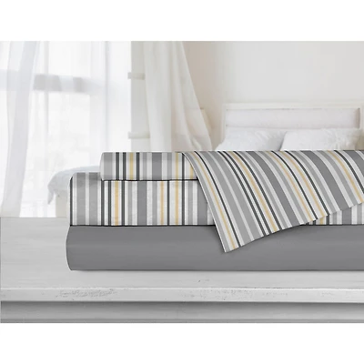 Safdie & Co. Premium Ultra Soft Bedding Striped Sheet Set 4PC Queen Charcoal