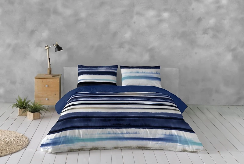Gouchee Home Delfos 3-Piece King Duvet Cover Set – Blue Tie-Dye Stripe Reversible Bedding & 100% Cotton