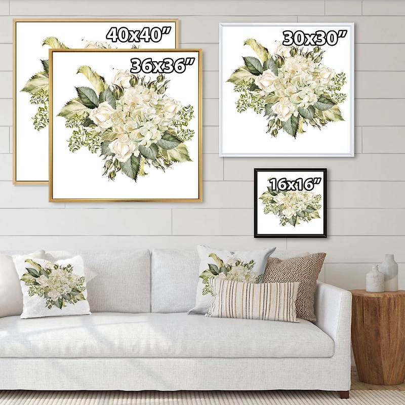 Designart Beau Bouquet Avec Hudrangea et Roses ART MURAL À CADRE FLOTT