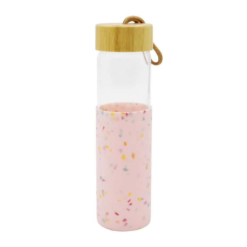 Hometrends Pink Glass Water Bottle With Silicone Sleeve, 20 oz, 1 piece