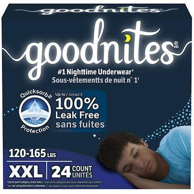 Goodnites Boys' Nighttime Underwear, Size XXL (120-165 lbs), 24 Ct