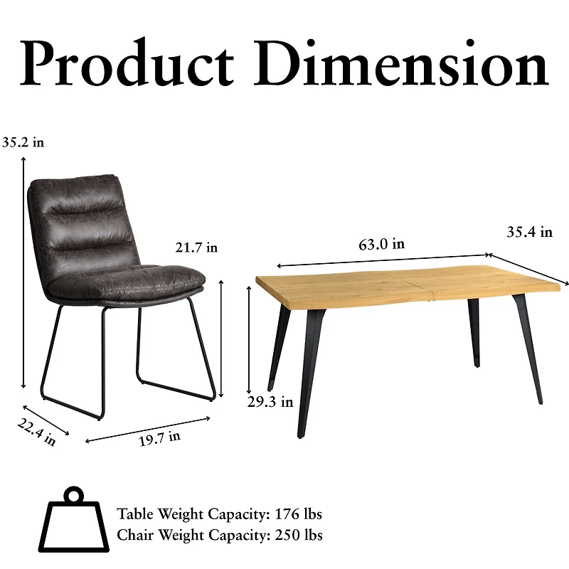 Ensemble de salle à manger 5 pièces Homy Casa - Table rectangulaire et 4 chaises industrielles pour 4 personnes