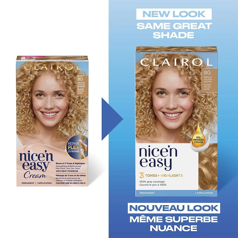 Clairol Nice'n Easy Permanent Hair Dye, 100% Gray Coverage