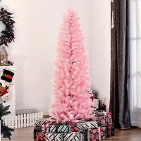 HOMCOM 6FT Artificial Christmas Tree Holiday Xmas Holiday Pencil Tree Decoration with Automatic Open for Home Party, Pink