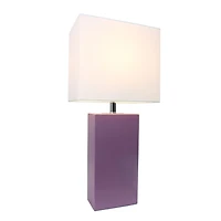 Conceptions Elégantes Lampe de table moderne en cuir avec abat-jour en tissu blanc, violet