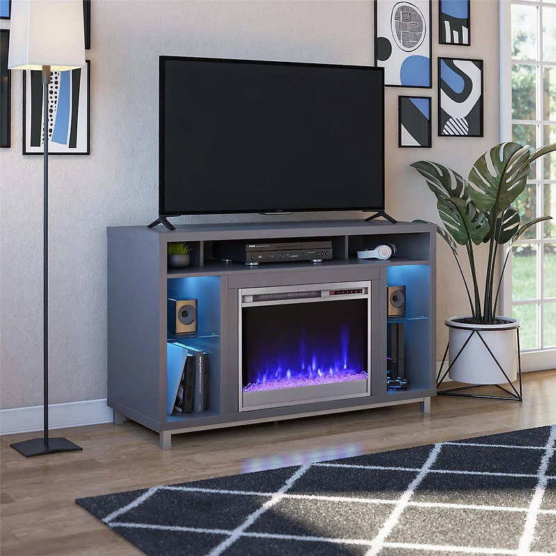 Lumina, meuble TV avec cheminée pour téléviseurs jusqu'à 48", gris graphite