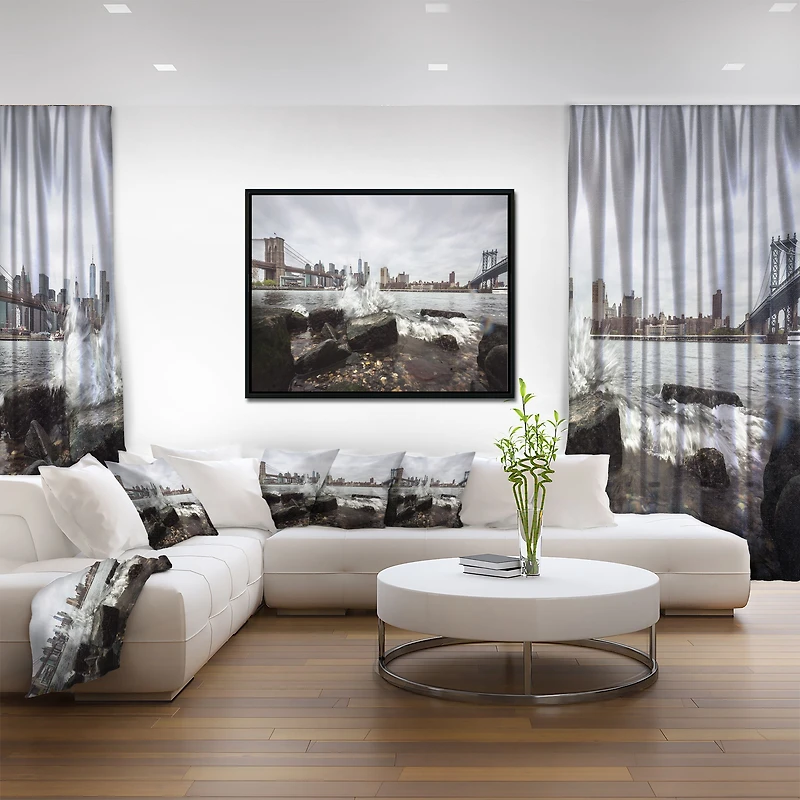Design Art Skyline with Brooklyn Manhattan Bridges Framed Canvas Art Print