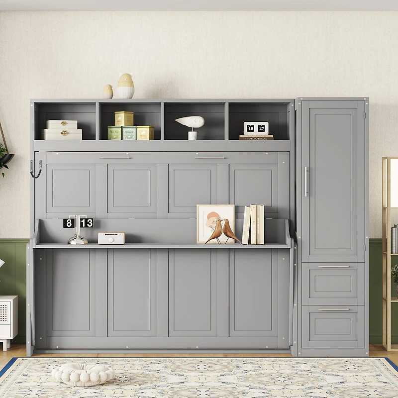 Lit escamotable mural Noble House pour lit double avec garde-robe et tiroirs, gris