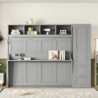 Lit escamotable mural Noble House pour lit double avec garde-robe et tiroirs, gris