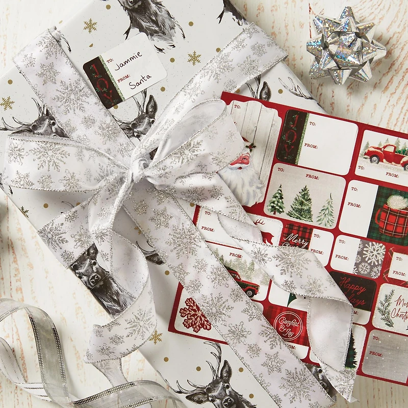 Étiquettes-cadeaux Peel 'N Stick à Thème Traditionnel des Fêtes, Étiquettes de Noël Autocollantes, Paillettes Irisées Embellies, 36 Unités