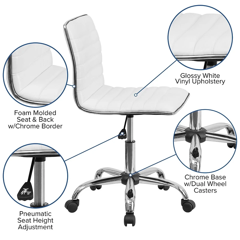 Flash Furniture Low Back Designer Armless White Ribbed Swivel Task Chair