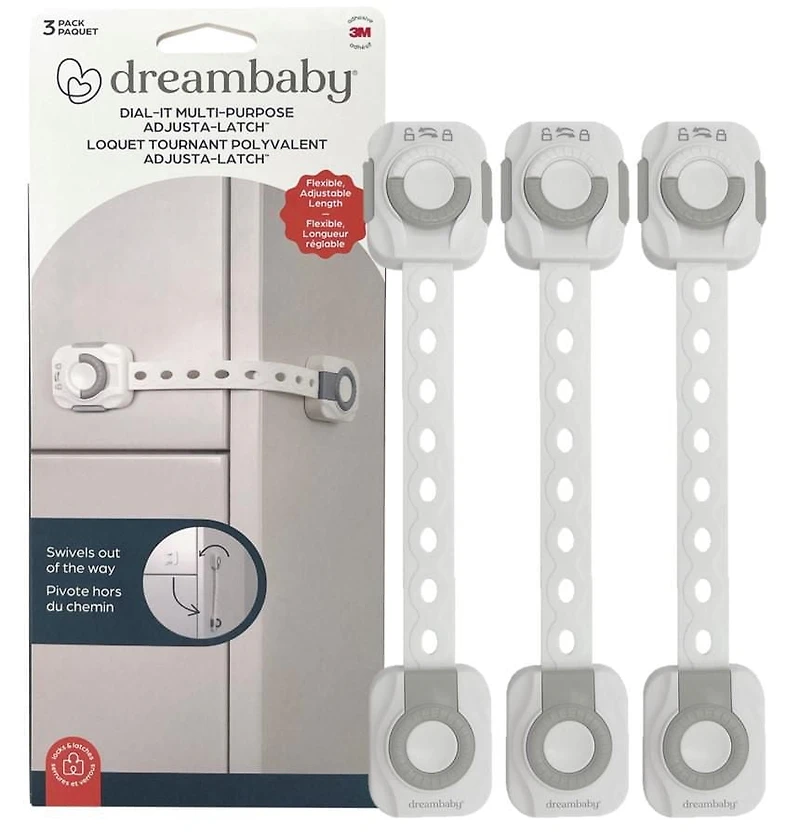 Loquet à sangle Dreambaby® Dial-It Adapta™ - paquet de 3 Sangles de sécurité super résistantes !