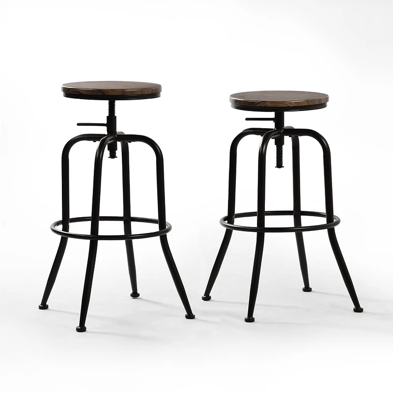 Homy Casa 2 Packs Adjustable Swivel Barstools, Footrest, Moisture-Resistant MDF, Walnut Finish