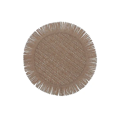 Woven Round Placemat With Fringes Beige 15 X 15 - Set of 12