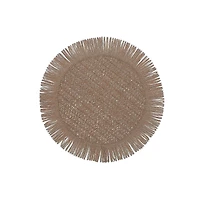 Woven Round Placemat With Fringes Beige 15 X 15 - Set of 12