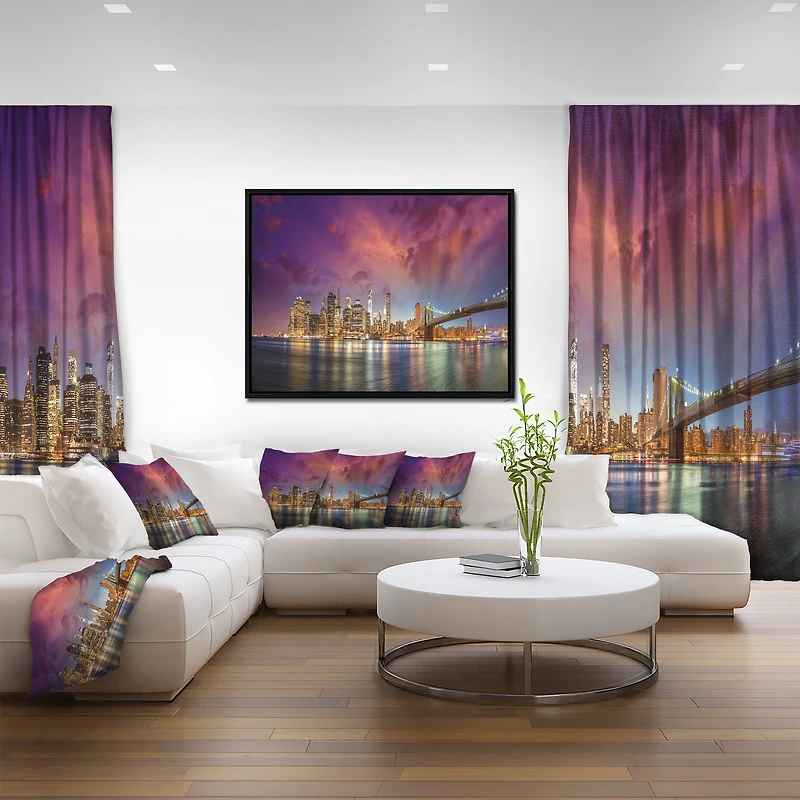 Design Art New York City Manhattan Skyline Red Framed Canvas Art Print