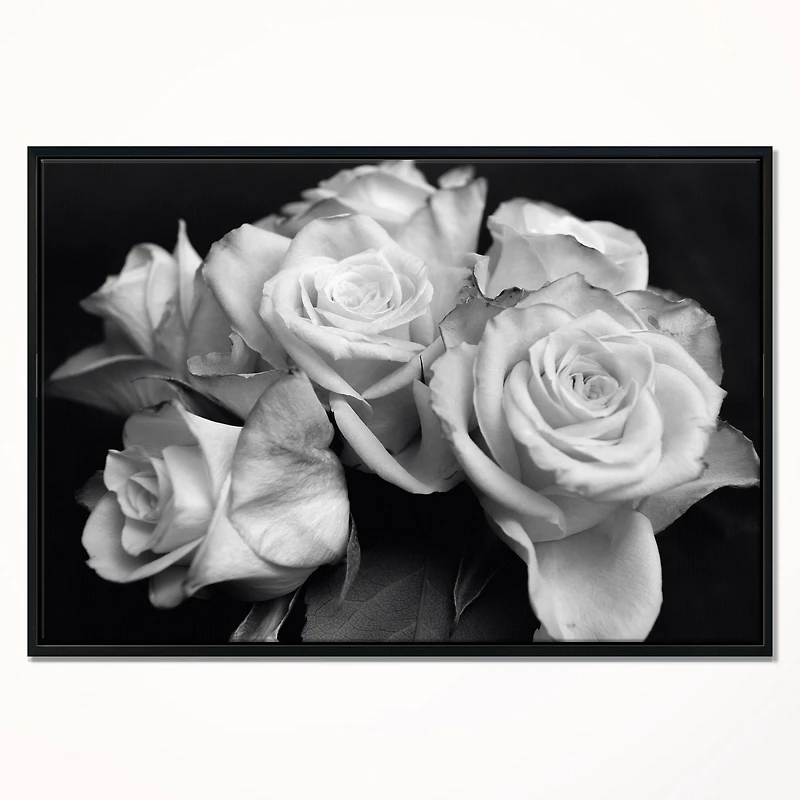 Designart Bouquet de roses noir et blanc ART MURAL À CADRE FLOTTÉ