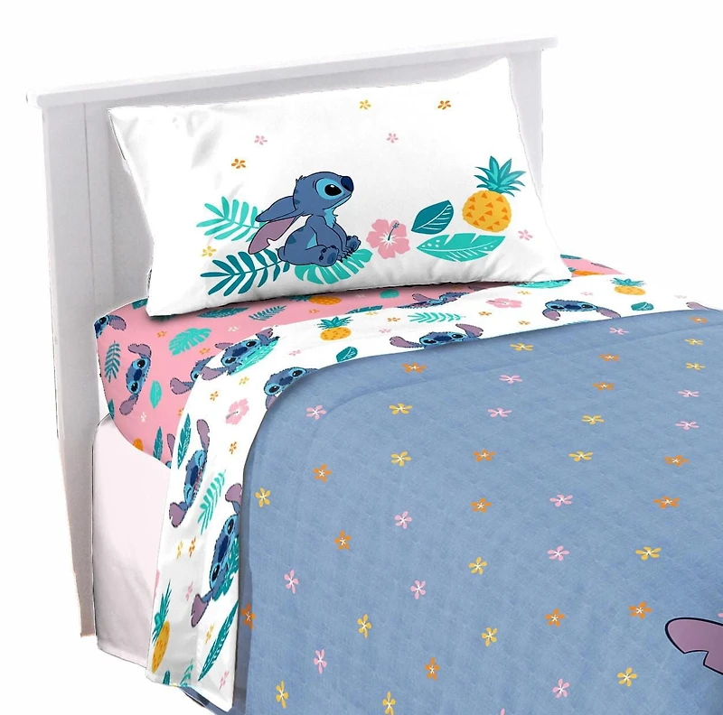 Disney Lilo & Stitch Hawaiian Denim 3-Piece Twin Sheet Set, 100% Polyester