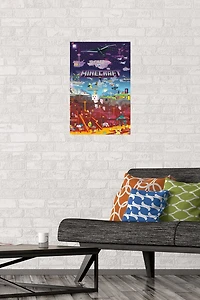 Minecraft - Monde au-delà 22,375" x 34" Affiche Murale avec Cadre Magnétique en Bois de Hêtre, par Trends International