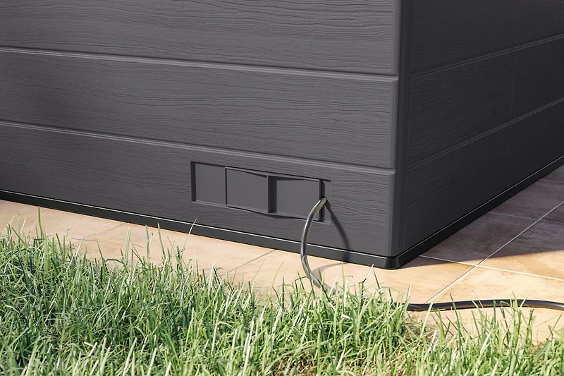 Suncast 8' x 7' Resin Cabana Entertainment Shed - Outdoor Storage & Bar Shelter 60 Sq ft (362 Cu. ft.) - Cool Gray/Dove Gray