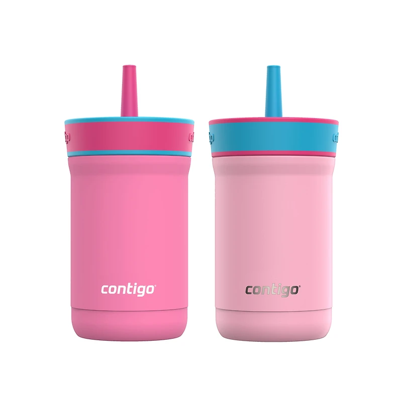 Gobelet antidéversement pour enfants Contigo Leighton en acier inoxydable avec paille, 354 ml, azalée et fraise