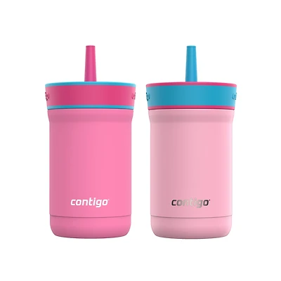 Gobelet antidéversement pour enfants Contigo Leighton en acier inoxydable avec paille, 354 ml, azalée et fraise