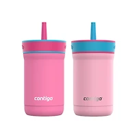 Gobelet antidéversement pour enfants Contigo Leighton en acier inoxydable avec paille, 354 ml, azalée et fraise