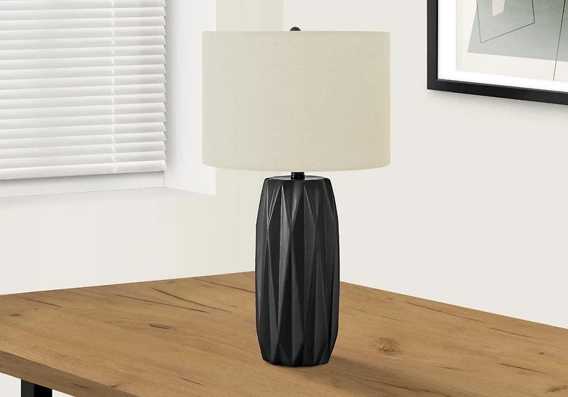 Monarch Specialties  Luminaire, 25"h, Lampe De Table, Noir Céramique, Teinte Ivoire / Crème, Contemporain