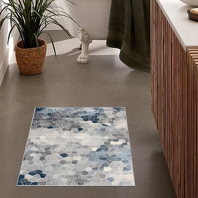 Tapis d'intérieur géométrique Branch Havana 2' x 2' (taille exacte : 2'3" x 2') - Bleu beige, contemporain - Entrée, couloir, salle de bain et cuisine