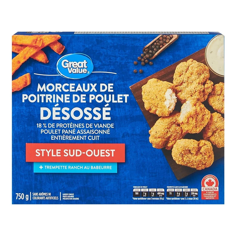 Great Value Boneless Chicken Breast Chunks, Southern-Style, 750 g