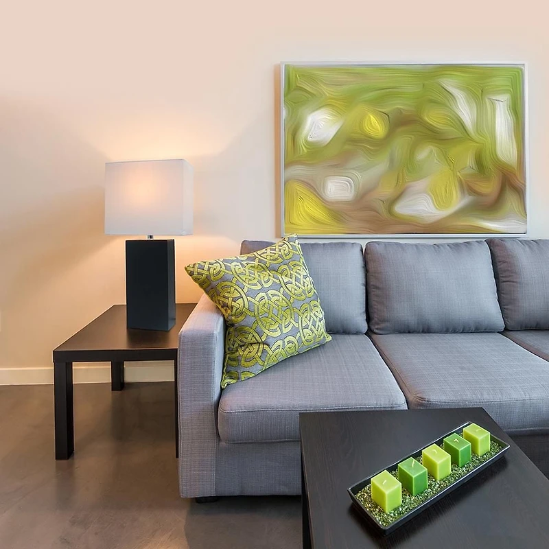 Conceptions Elégantes Lampe de table moderne en cuir avec abat-jour en tissu blanc